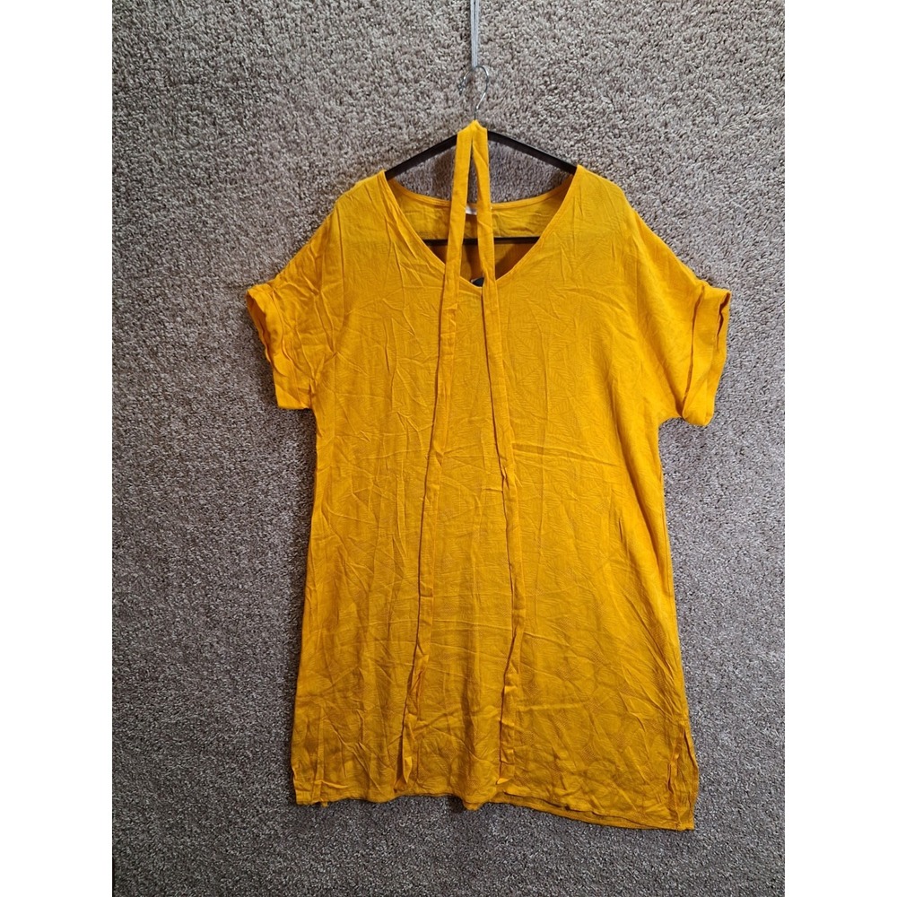 Cupshe Shift‎ Dress Womens Small Yellow Floral Embroidered Cuffed Short Sleeve